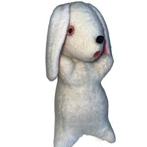 Vintage 1960s Plush Bunny White Pink Genie Toys Stuffed Animal Kitsch Easter